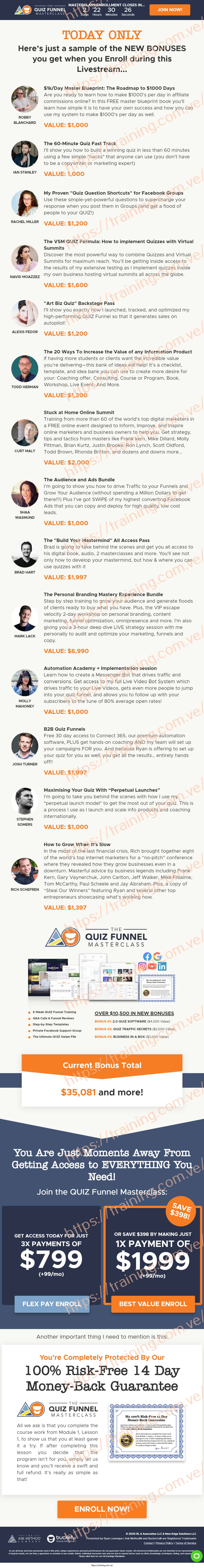 Quiz Funnel Masterclass by Ryan Levesque Page