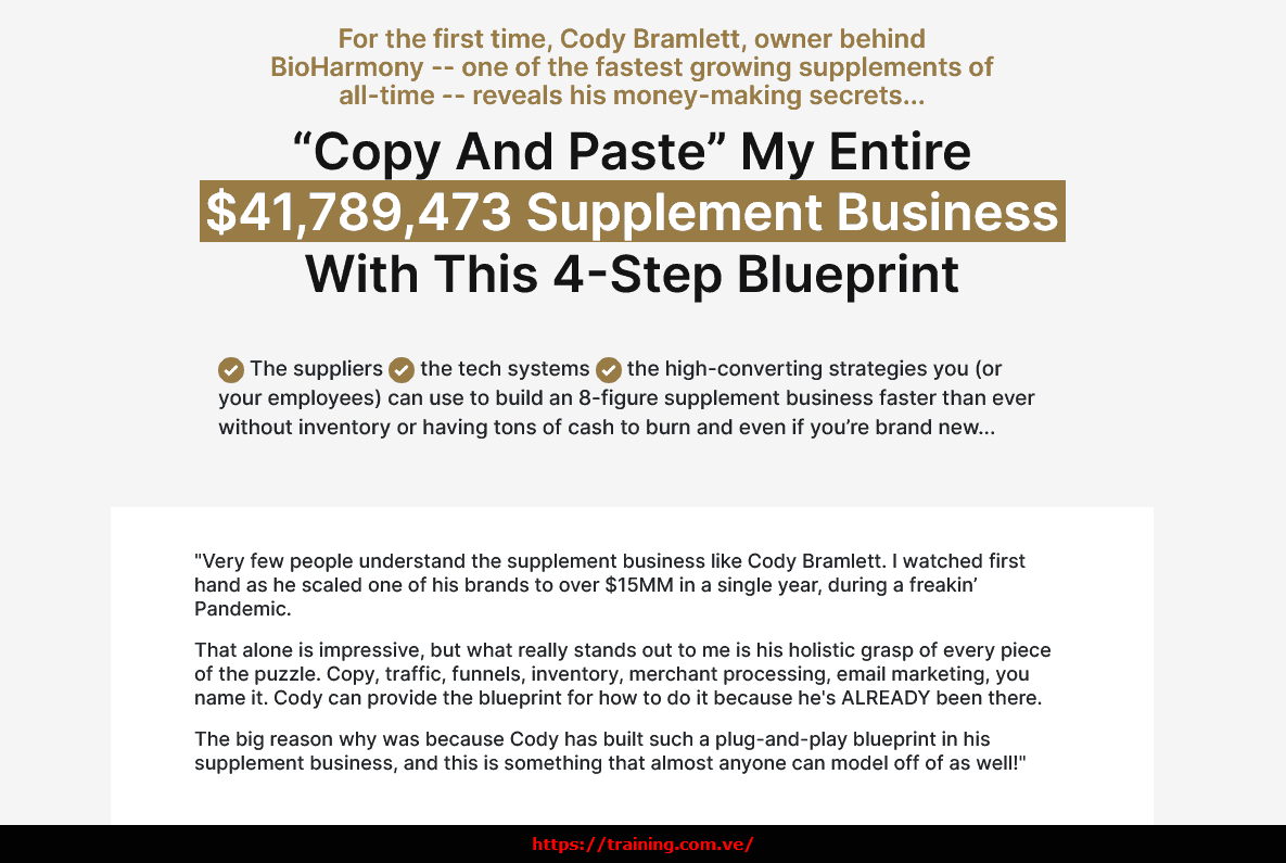 Supplement Millionaire Blueprint by Cody Bramlett Sales Page