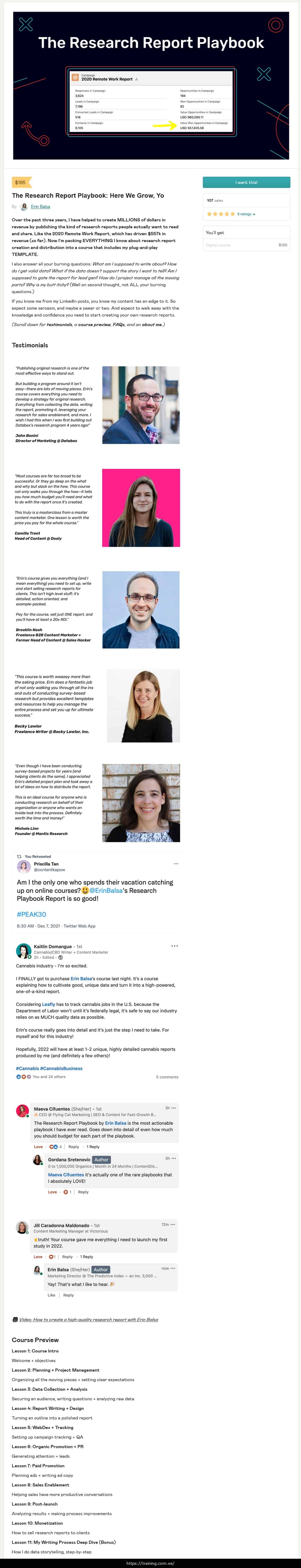 The Research Report Playbook Here We Grow, Yo by Erin Balsa Sales Page
